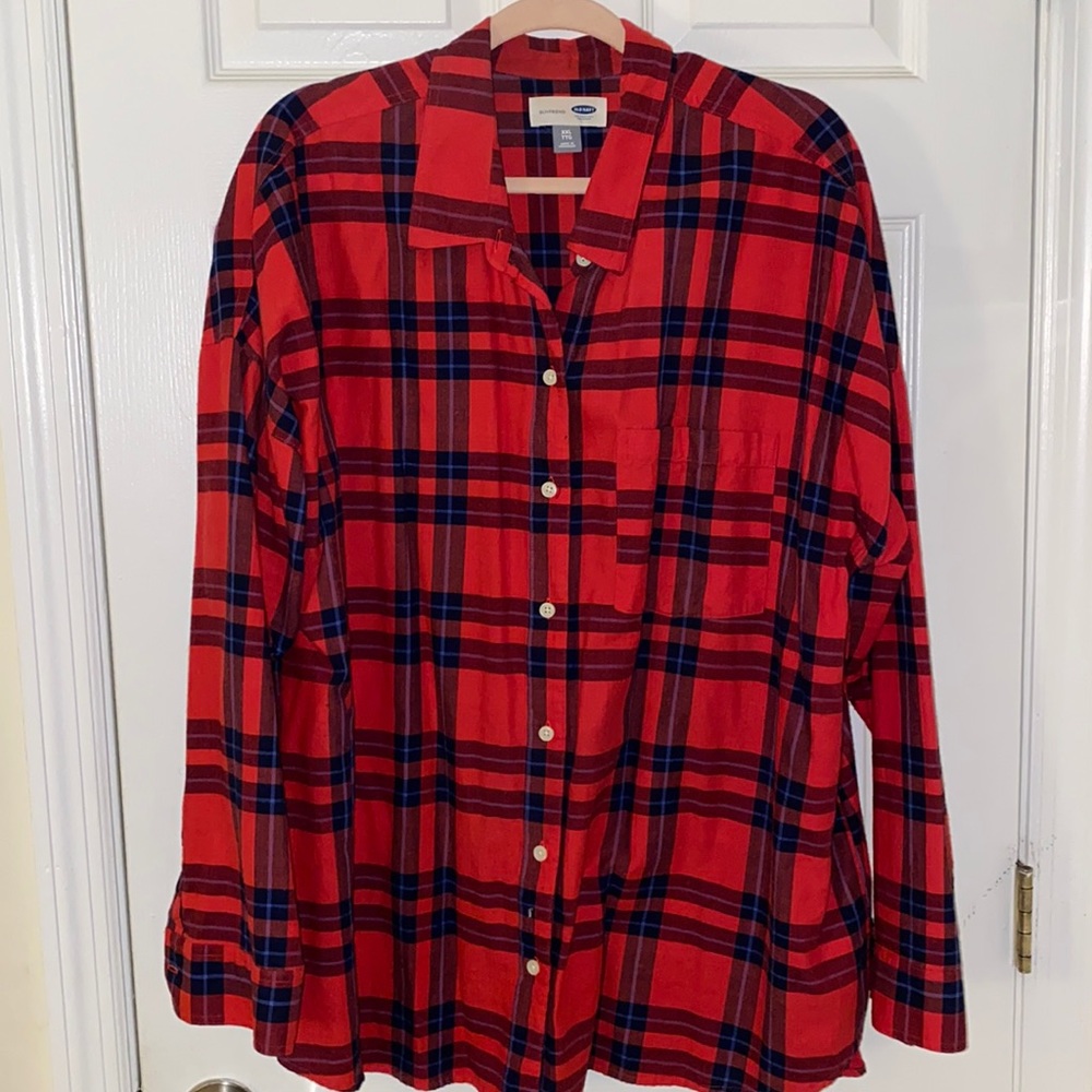 Red Purple Black Old Navy Boyfriend Flannel
